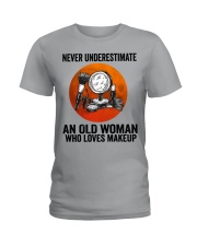 Makeup Never underestimate an old woman Ladies T-Shirt tile