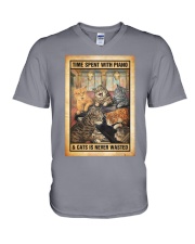 Time spent with piano and cats is never wasted V-Neck T-Shirt tile