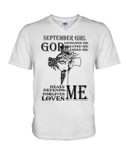 September girl god designed me design printed V-Neck T-Shirt tile