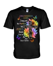 December Girl I may not be perfect but Jesus thinks I'm to die for Faith V-Neck T-Shirt tile