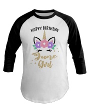 June girl happy birthday design printed Baseball Tee tile