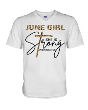June girl she is strong V-Neck T-Shirt tile
