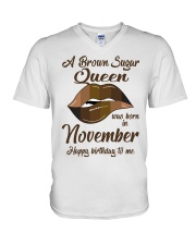 November Queen Happy birthday design printed V-Neck T-Shirt tile