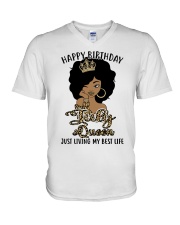 July Queen just living my best life design V-Neck T-Shirt tile