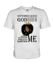 September Queen god designed me design printed V-Neck T-Shirt tile