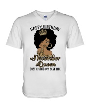 November Queen just living my best life design V-Neck T-Shirt tile