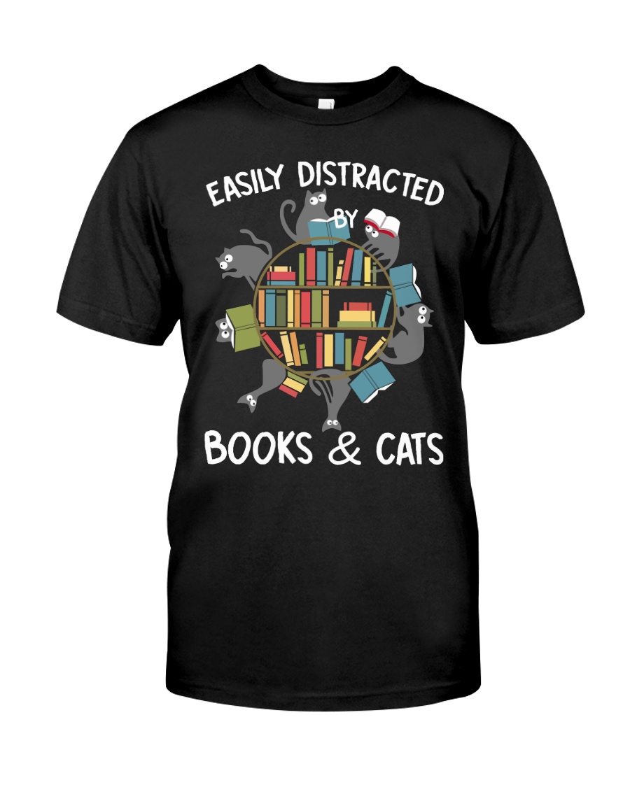 Easily Distracted By Books And Cats Classic T-Shirt