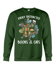 Easily Distracted By Books And Cats Crewneck Sweatshirt thumbnail