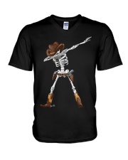 DABBING SKELETON COWBOY HAT HALLOWEEN FUNNY DAB V-Neck T-Shirt thumbnail
