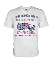 Camping Lady V-Neck T-Shirt thumbnail