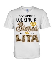 One Blessed Lita - Leo V-Neck T-Shirt tile