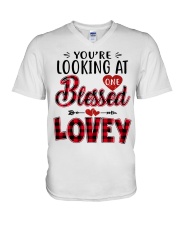 One Blessed Lovey - Red V-Neck T-Shirt tile