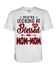 One Blessed Mom-Mom - Red V-Neck T-Shirt tile