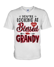 One Blessed Grandy - Red V-Neck T-Shirt tile