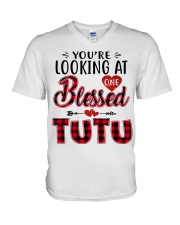 One Blessed Tutu - Red V-Neck T-Shirt tile