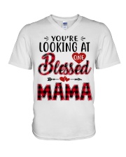 One Blessed Mama - Red V-Neck T-Shirt tile