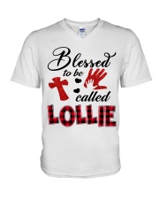 Blessed To Be Called Lollie - Red V-Neck T-Shirt tile