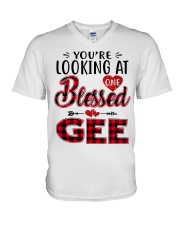 One Blessed Gee - Red V-Neck T-Shirt tile