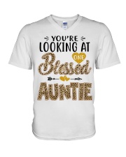 One Blessed Auntie - Leo V-Neck T-Shirt tile