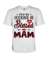 One Blessed Mam - Red V-Neck T-Shirt tile