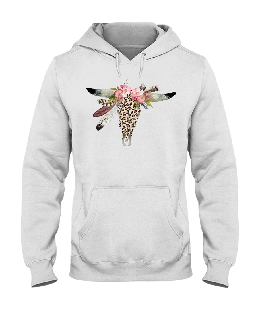 Boho Style Bull Skull in Leopard Print Hooded Sweatshirt