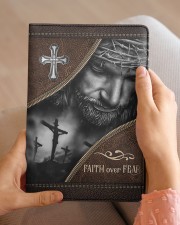 Jesus Faith Over Fear Medium - Leather Notebook aos-medium-leather-notebook-lifestyle-front-04