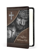 Jesus Faith Over Fear Medium - Leather Notebook front