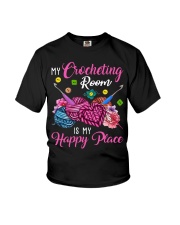 My crocheting room is my happy place Youth T-Shirt tile