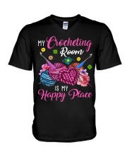 My crocheting room is my happy place V-Neck T-Shirt tile