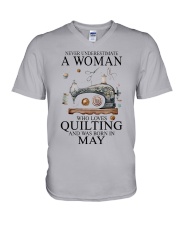 Quilting lady borned in May V-Neck T-Shirt tile