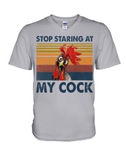 Stop staring at my cock Chicken V-Neck T-Shirt tile