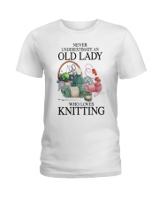 Never underestimate knitting lady Ladies T-Shirt tile