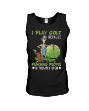 I play golf because punching people Unisex Tank tile