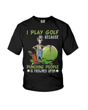 I play golf because punching people Youth T-Shirt tile