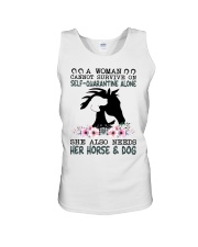 A woman cannot survive on self-quarantine Horse Unisex Tank tile