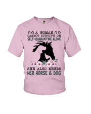 A woman cannot survive on self-quarantine Horse Youth T-Shirt tile