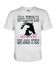 A woman cannot survive on self-quarantine Horse V-Neck T-Shirt tile