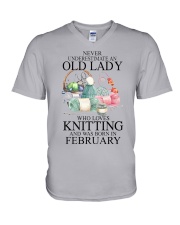 Knitting lady borned in February V-Neck T-Shirt tile