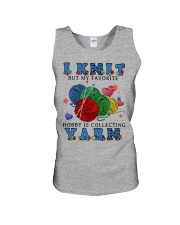 I knit but my favorite hobby is collecting yarn Unisex Tank tile