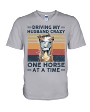 Driving my husband crazy One horse at a time V-Neck T-Shirt tile