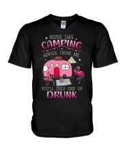 Never take camping advice from me V-Neck T-Shirt tile