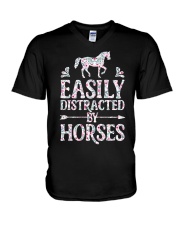 Easly distracted by horse V-Neck T-Shirt tile