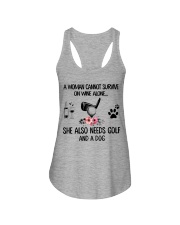 A woman survive on wine golf and dogs Ladies Flowy Tank tile