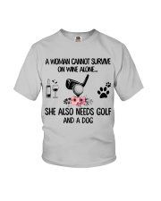A woman survive on wine golf and dogs Youth T-Shirt tile