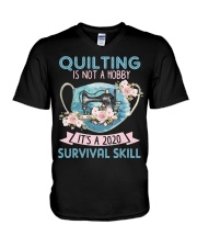Quilting is a 2020 survival skill V-Neck T-Shirt tile