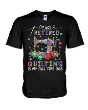 I'm not retired Quilting is my full time job V-Neck T-Shirt tile