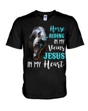 Horse riding in my veins Jesus in my heart V-Neck T-Shirt tile