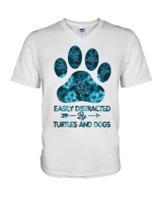 Easily distracted by turtles and dogs V-Neck T-Shirt tile