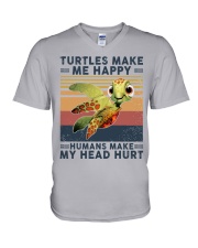 Turtles make me happy Humans make my head hurt V-Neck T-Shirt tile