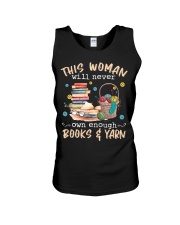 This woman will never owns enough books and yarn Unisex Tank tile
